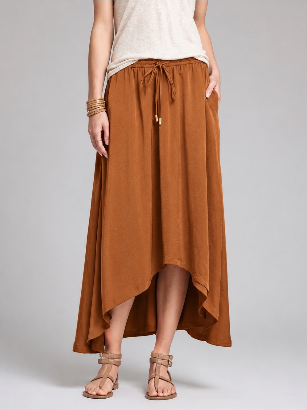 BANANA REPUBLIC | Parachute Hi-Low Midi Skirt in Pumpkin Spice, Size XS